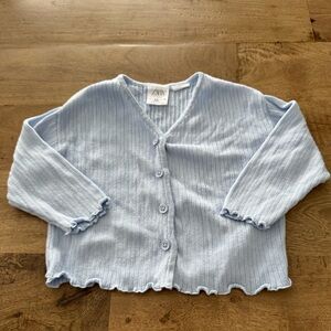 Zara Light Blue ribbeb Kids Cardigan lettuce hem size 6-9 months